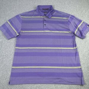 Nike Tiger Woods Polo‎ Shirt Purple Striped DriFit Performance Golf Mens Size L